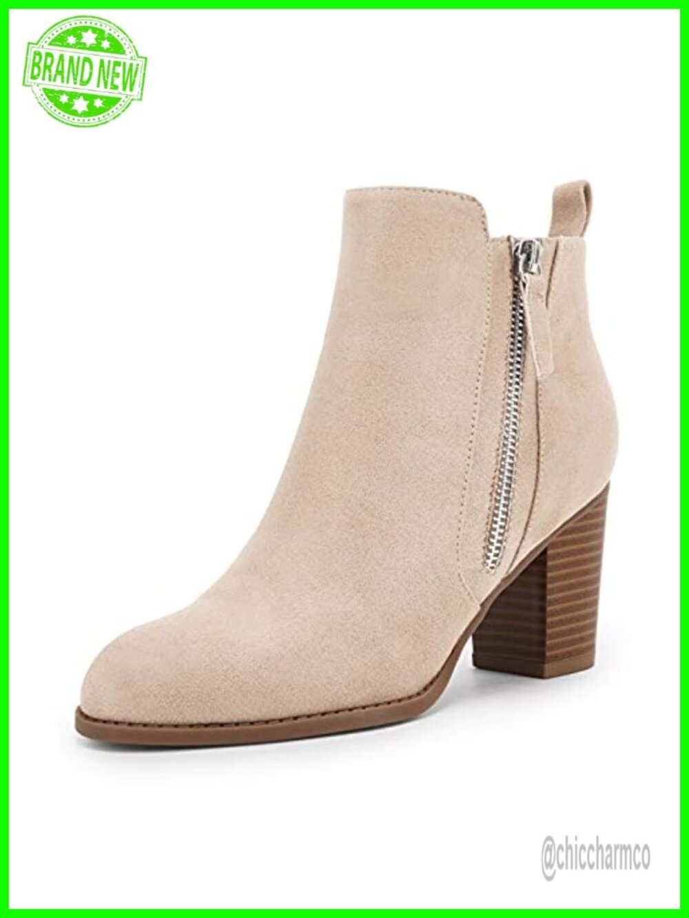 Rilista Faux Suede Ankle Boots Chunky Block Heel Pointed Toe Side Zip Booties